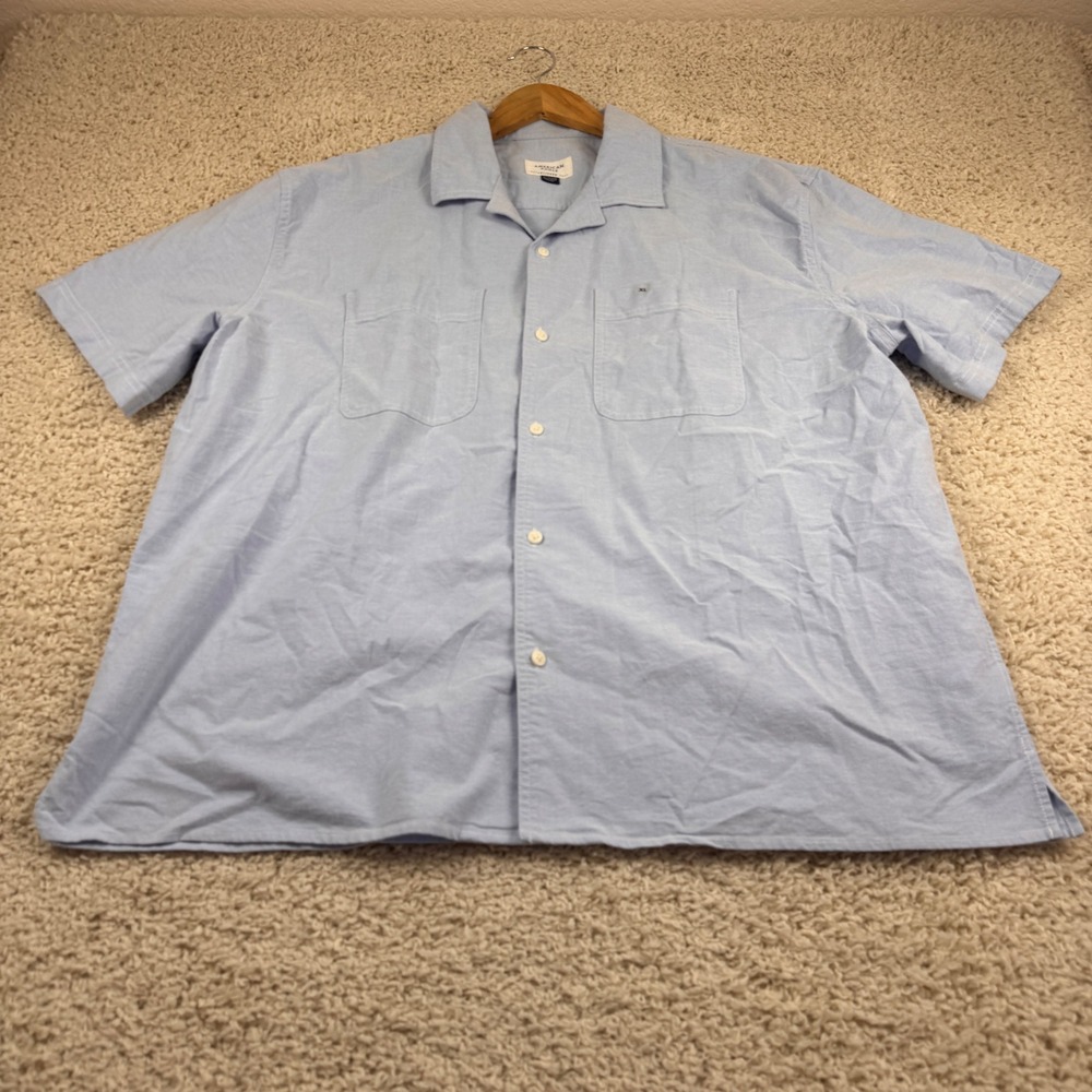 American Eagle Button Up Shirt Mens XL Blue NWT Short Sleeve Camp Collar Oxford